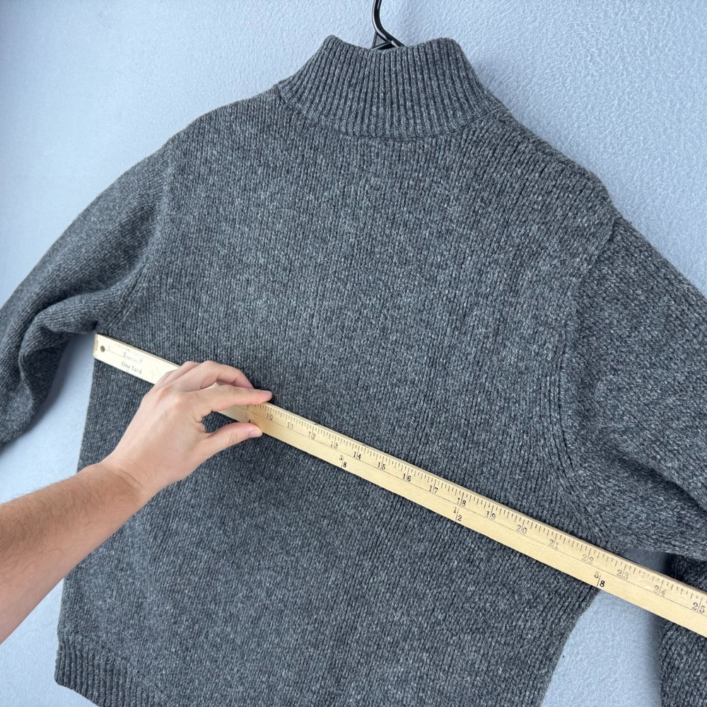 LL Bean Wool Sweater Mens Medium Gray Full Zip Flannel Lined Knit Mock Neck - Picture 11 of 14